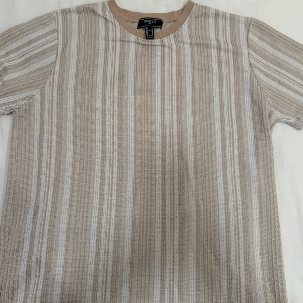 Forever 21 Beige and White Striped Tee